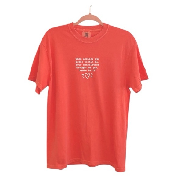 Anxiety to Joy (Psalm 94:19) Bright Salmon Comfort Colors Shirt Size Medium - Picture 5 of 7